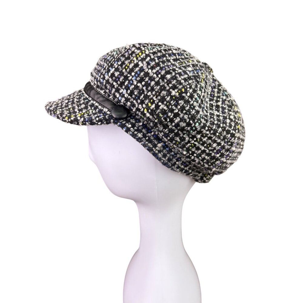 Nine West Womens Black Wool Newsboy Cap Button Tweed OS